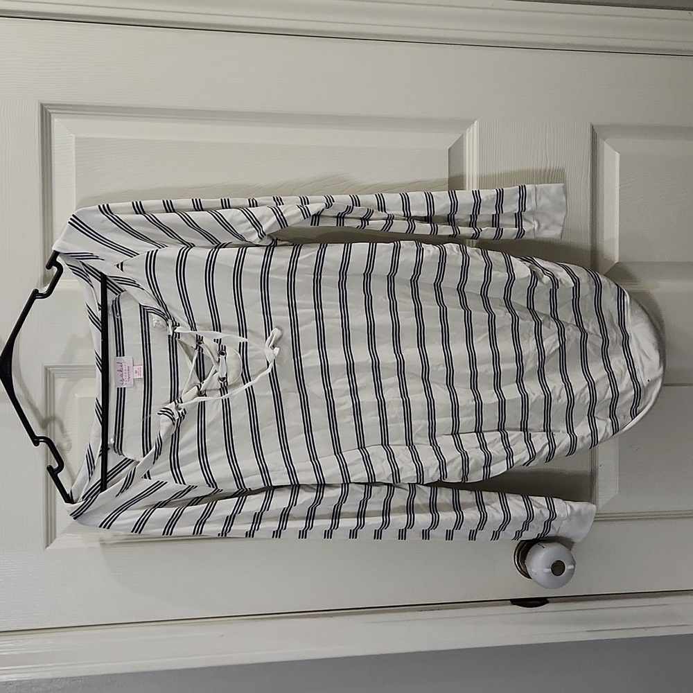 White and Navy Stripped Long Sleeve Top